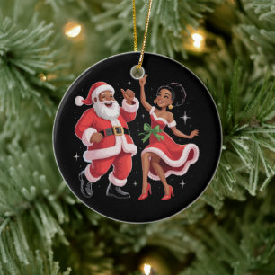 Afrikanischer Weihnachtsmann Frau Claus Tanzender  Keramik Ornament