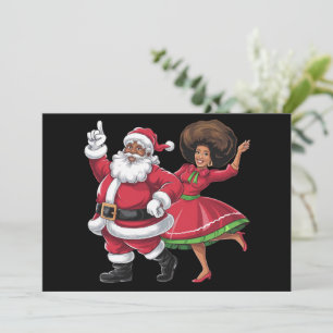 Afrikanischer Weihnachtsmann Frau Claus tanzt amer Feiertagskarte