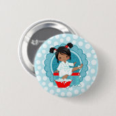 Afrikanischer Wellness-Center Girl Bubbles Türkis  Button (Vorne & Hinten)