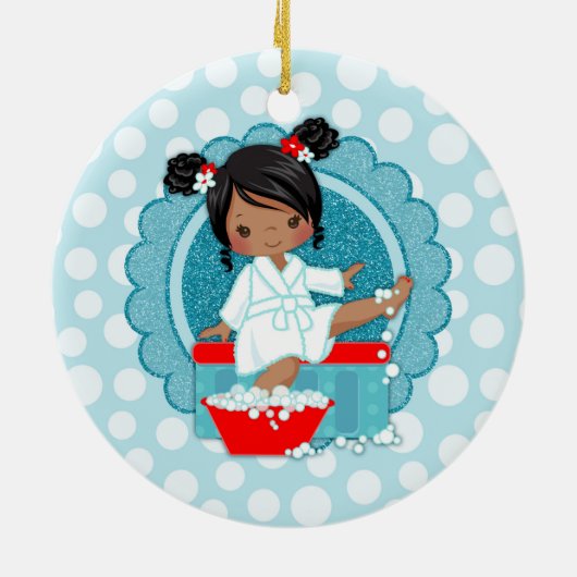 Afrikanischer Wellness-Center Girl Bubbles Türkis Keramik Ornament (Hinten)