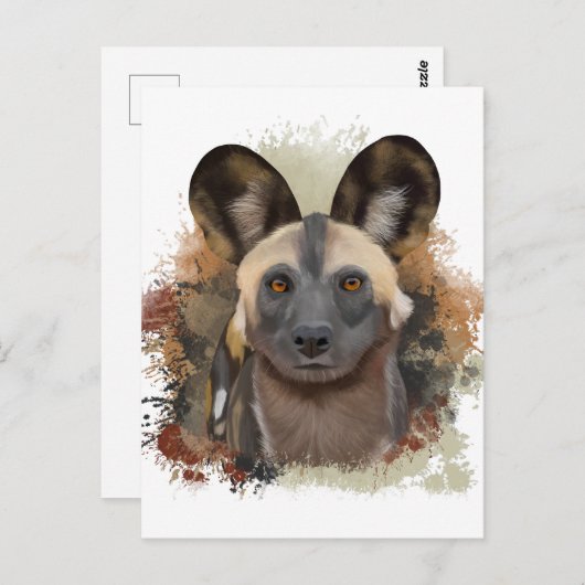 Afrikanischer Wildhund | Abstrakter Paint-Spritzer Postkarte (Vorne/Hinten)