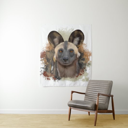 Afrikanischer Wildhund | Abstrakter Paint-Spritzer Wandteppich (Beispiel)