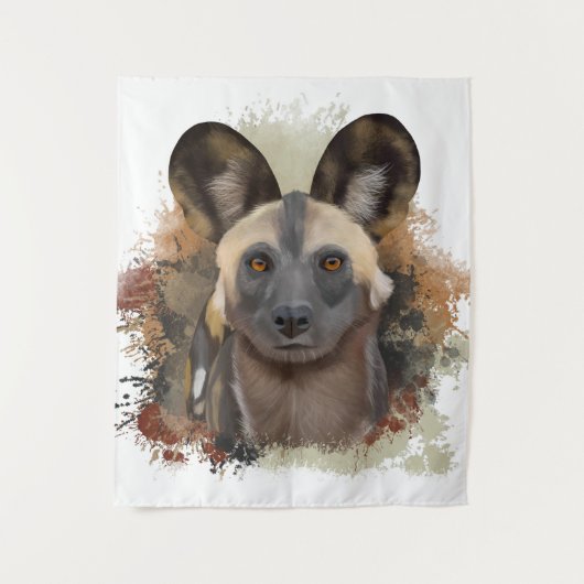 Afrikanischer Wildhund | Abstrakter Paint-Spritzer Wandteppich (Vorderseite)