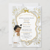 Afrikanisches amerikanisches Baby Girl Taufe Gold Einladung (Vorderseite)