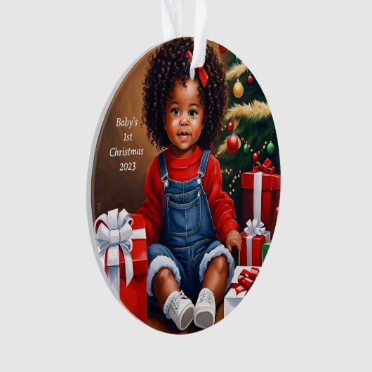 Afrikanisches amerikanisches Baby's 1. Weihnachtsd Ornament (Vorderseite)