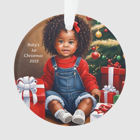 Afrikanisches amerikanisches Baby's 1. Weihnachtsd Ornament (Vorderseite)