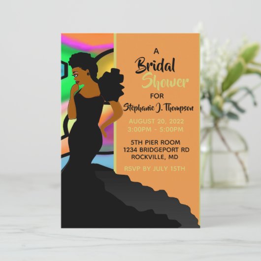 Afrikanisches amerikanisches Elegant-Brautparty Einladung (Stehend Vorderseite)