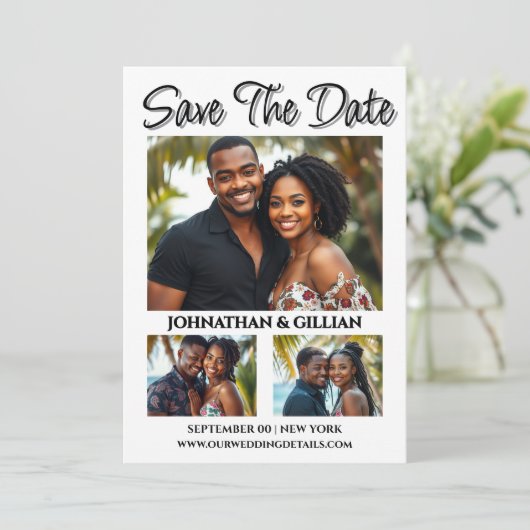 Afrikanisches amerikanisches Foto Save the Date tr (Stehend Vorderseite)