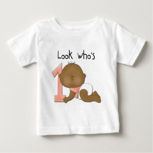 Afrikanisches amerikanisches Mädchen 1. Geburtstag Baby T-shirt