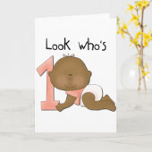 Afrikanisches amerikanisches Mädchen 1. Geburtstag Karte (Gelbe Blume)