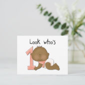 Afrikanisches amerikanisches Mädchen 1. Geburtstag Postkarte (Stehend Vorderseite)