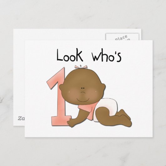 Afrikanisches amerikanisches Mädchen 1. Geburtstag Postkarte (Vorne/Hinten)