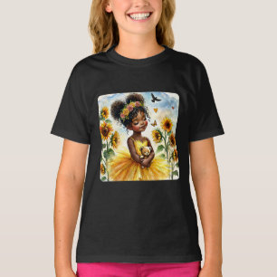 Afrikanisches amerikanisches Mädchen mit Sonnenblu T-Shirt