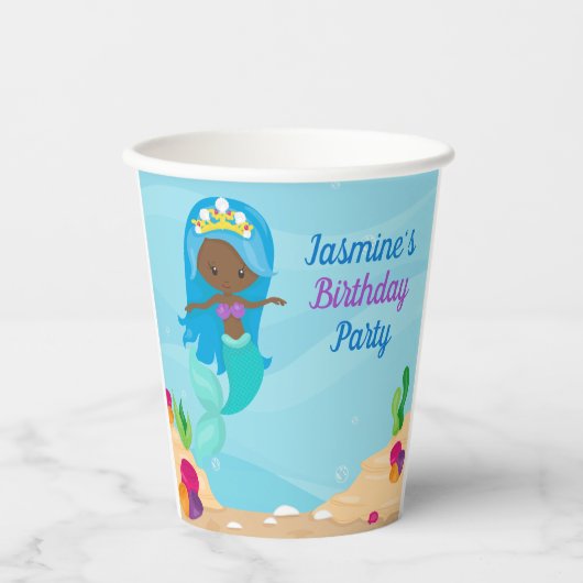 Afrikanisches amerikanisches Meerjungfrau-Girl-Kin Pappbecher (Vorderseite)