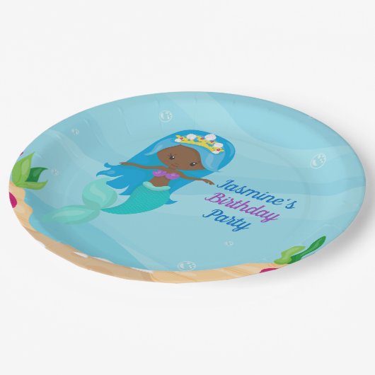 Afrikanisches amerikanisches Meerjungfrau-Girl-Kin Pappteller (Schrägansicht)
