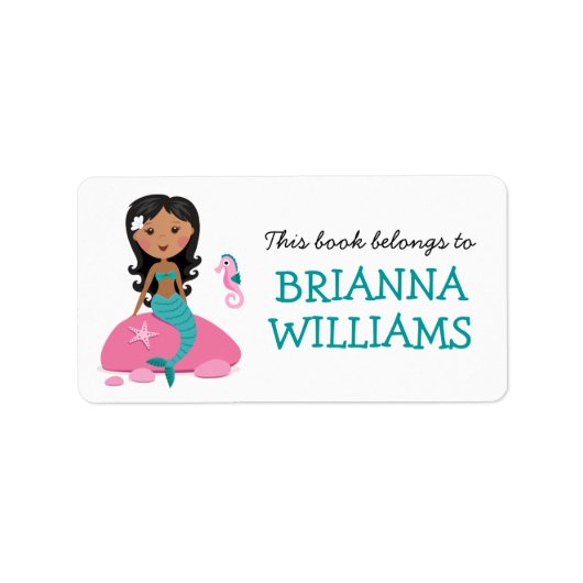 Afrikanisches amerikanisches Mermaid-Buchzeichen-B Adressaufkleber (Vorne)