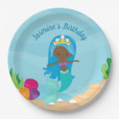 Afrikanisches amerikanisches Mermaid-Kindergeburts Pappteller (Vorderseite)