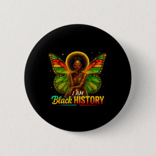 Afrikanisches amerikanisches Schmetterlingsmädchen Button