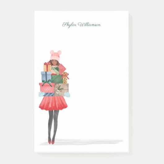 Afrikanisches amerikanisches Weihnachtsmädchen mit Post-it Klebezettel (Vorderseite)