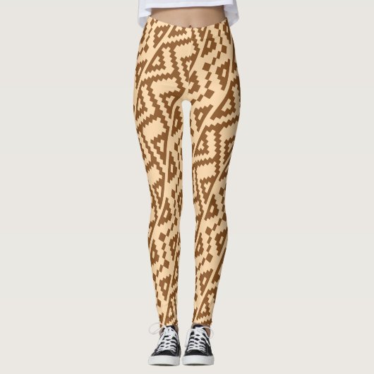 Afrikanisches Beige-Braun-Minimalmuster Leggings (Vorderseite)
