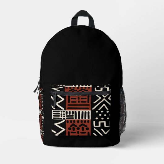 Afrikanisches Bogolan Black Mud Tuch Inspiriert Ru Bedruckter Rucksack (Vorderseite)