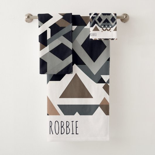 Afrikanisches Dreieck Geometrisches braunes graues Badhandtuch Set (Insitu)