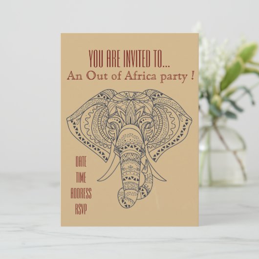 Afrikanisches Elefant-Thema aus Afrika-Party Einladung (Stehend Vorderseite)
