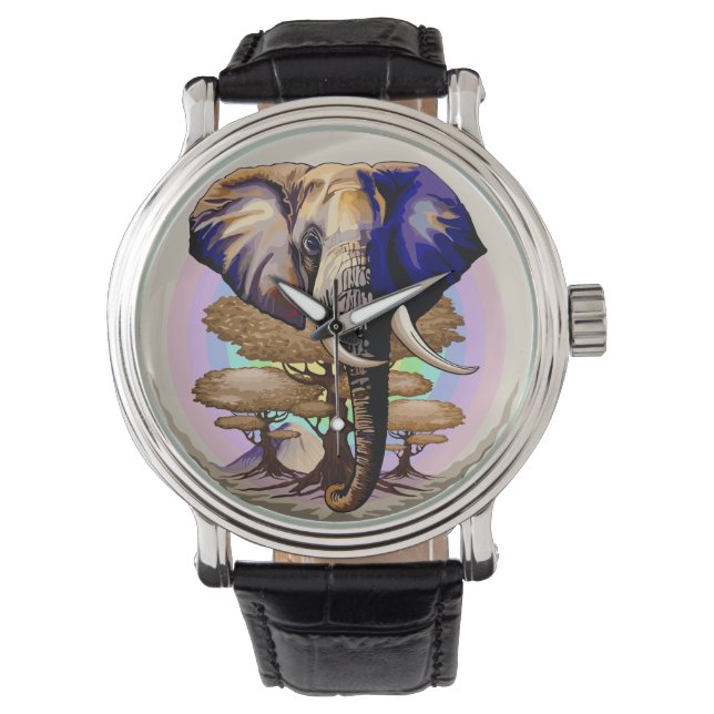 Afrikanisches Elephant Surreal Portrait Armbanduhr (Vorderseite)