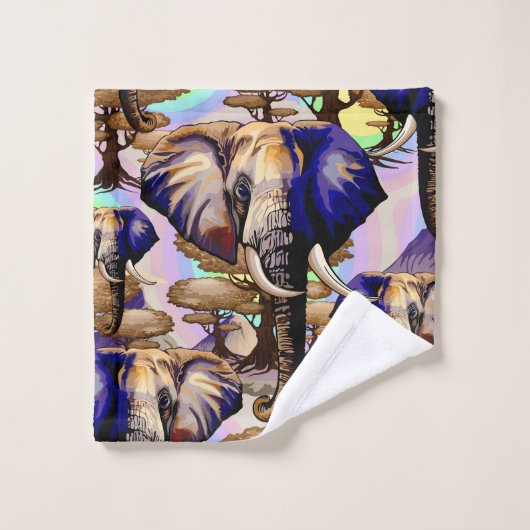 Afrikanisches Elephant Surreal Portrait Badhandtuch Set (Waschlappen)