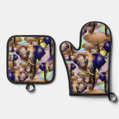 Afrikanisches Elephant Surreal Portrait Ofenhandschuh & Topflappen-Set (Vorderseite)