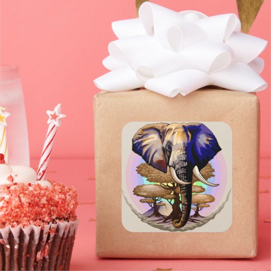 Afrikanisches Elephant Surreal Portrait Quadratischer Aufkleber (Party)