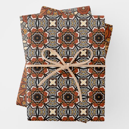 Afrikanisches Erdmeer - Nahtloses ethnisches Muste Geschenkpapier Set (Beispiel)