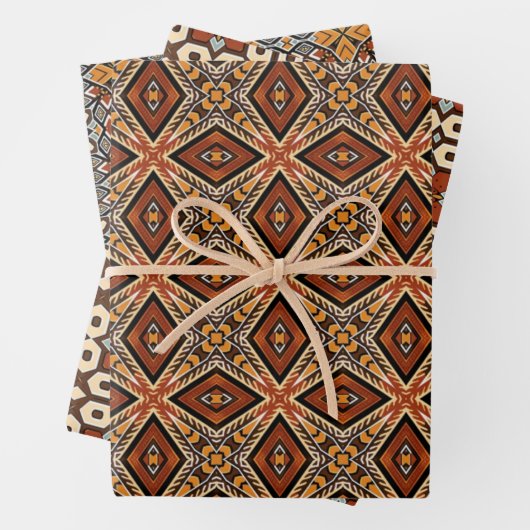 Afrikanisches Erdmeer - Nahtloses ethnisches Muste Geschenkpapier Set (Beispiel)