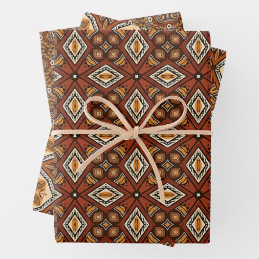 Afrikanisches Erdmeer - Nahtloses ethnisches Muste Geschenkpapier Set (Beispiel)