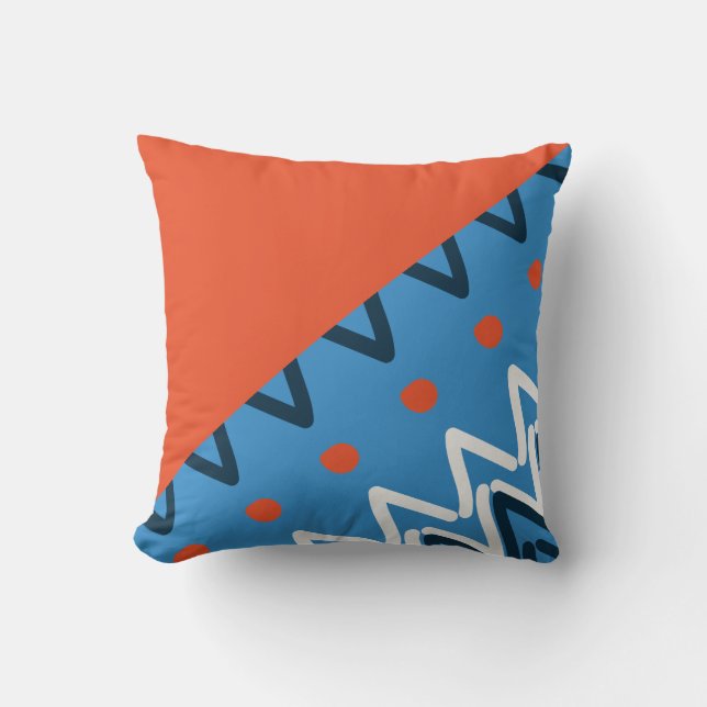 Afrikanisches Ethnic Orange Blue Mix Throw Kissen (Vorderseite)
