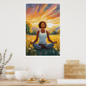 Afrikanisches Feld Yoga bei Sonnenuntergang Poster (Küche)