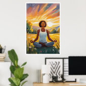 Afrikanisches Feld Yoga bei Sonnenuntergang Poster (Heimbüro)