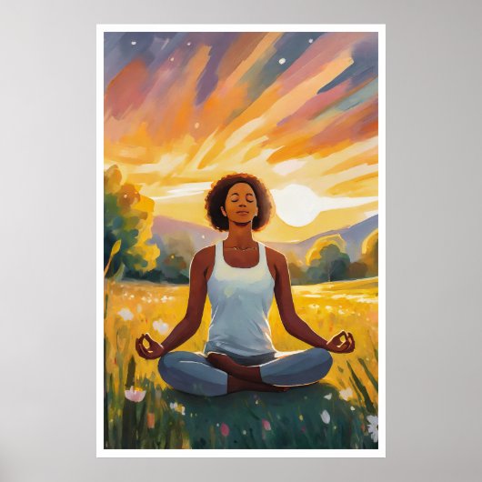 Afrikanisches Feld Yoga bei Sonnenuntergang Poster (Vorne)