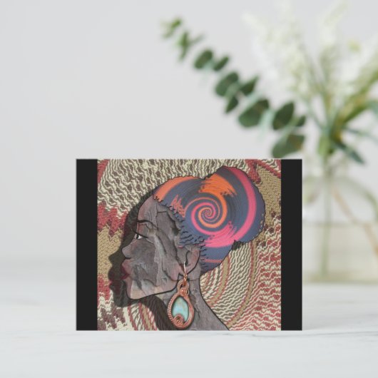 Afrikanisches Frauenprofil auf einem gewebten Korb Postkarte (Stehend Vorderseite)