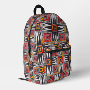 Afrikanisches geometrisches Muster, monogramm Bedruckter Rucksack
