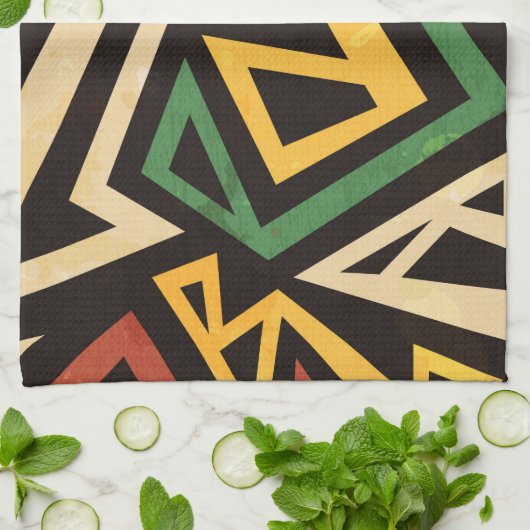 Afrikanisches geometrisches Stammmuster Geschirrtuch (Gefaltet)
