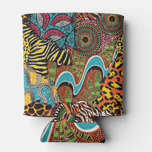 Afrikanisches Gewebe: Wildtierpatchwork. Dosenkühler (Rückseite)