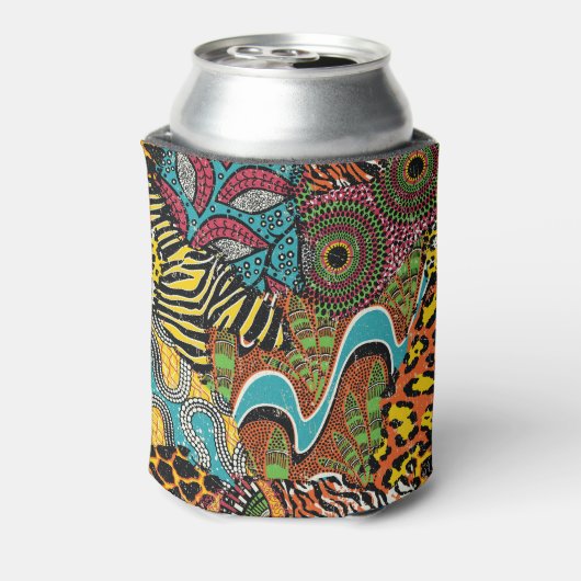 Afrikanisches Gewebe: Wildtierpatchwork. Dosenkühler (Kanne Rückseite)