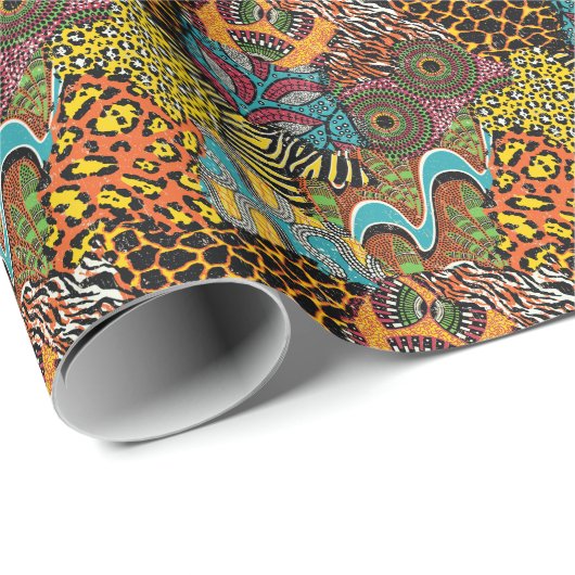 Afrikanisches Gewebe: Wildtierpatchwork. Geschenkpapier (Rolleneckpunkt)
