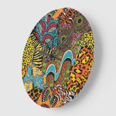 Afrikanisches Gewebe: Wildtierpatchwork. Große Wanduhr (Winkel)