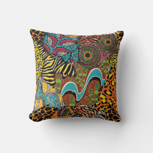 Afrikanisches Gewebe: Wildtierpatchwork. Kissen