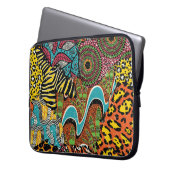 Afrikanisches Gewebe: Wildtierpatchwork. Laptopschutzhülle (Vorderseite Links)