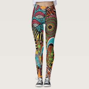 Afrikanisches Gewebe: Wildtierpatchwork. Leggings