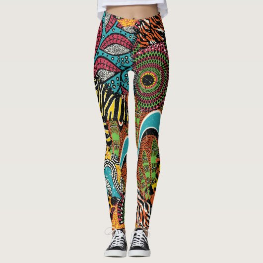 Afrikanisches Gewebe: Wildtierpatchwork. Leggings (Vorderseite)