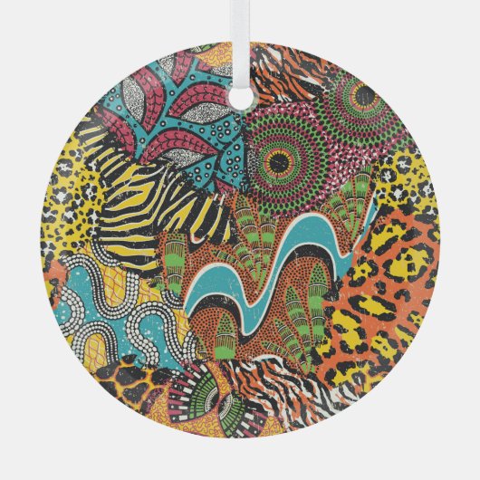 Afrikanisches Gewebe: Wildtierpatchwork. Ornament Aus Glas (Vorderseite)